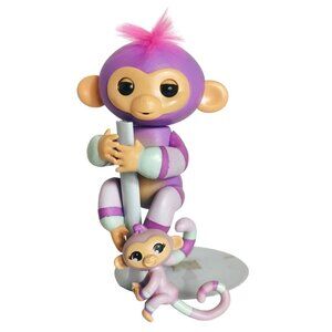 WowWee Fingerlings Monkey & Baby Duo Purple Pink Hair Interactive Electronic Toy
